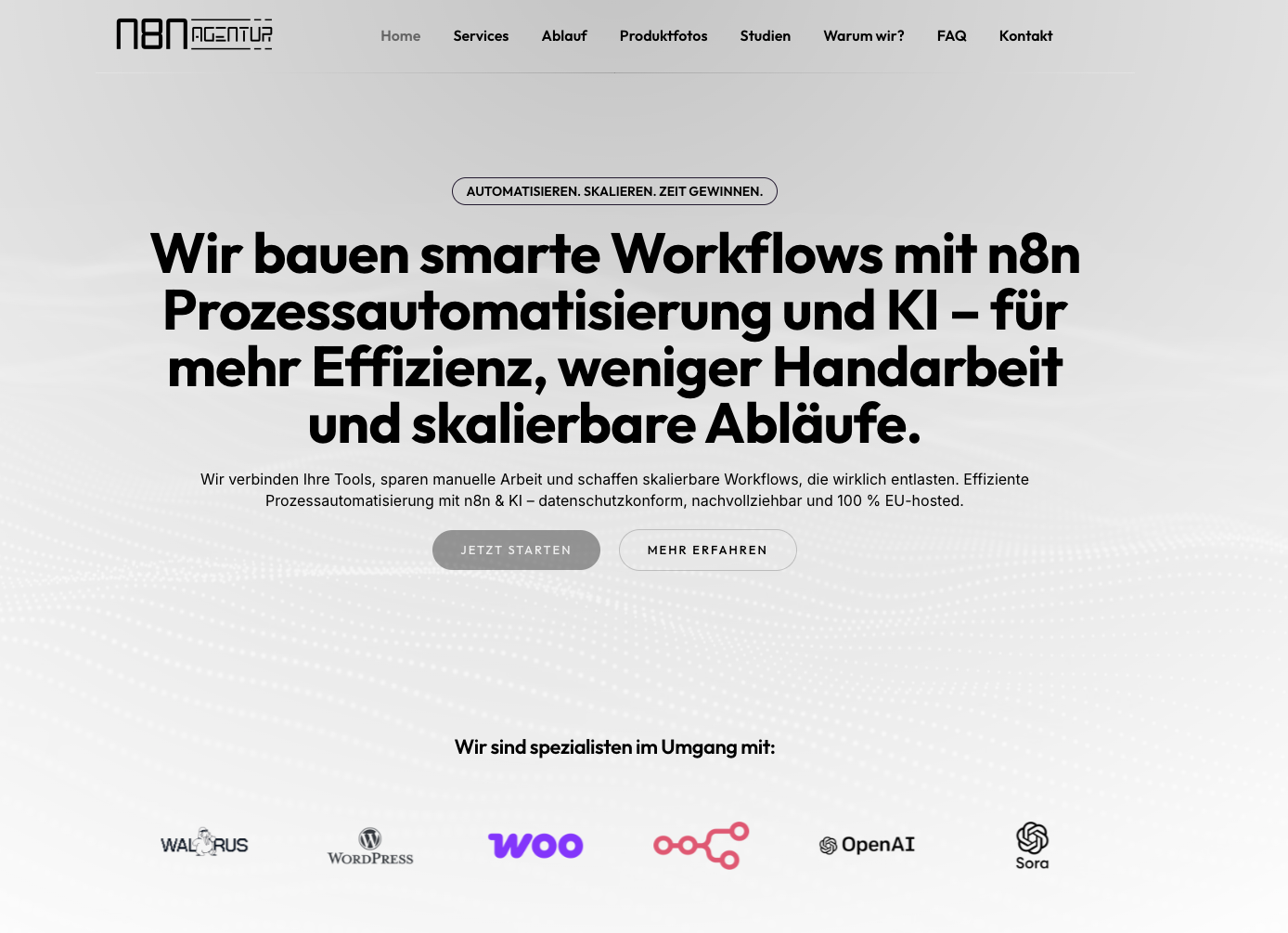 n8n agentur webseiten screenshot hero bereich