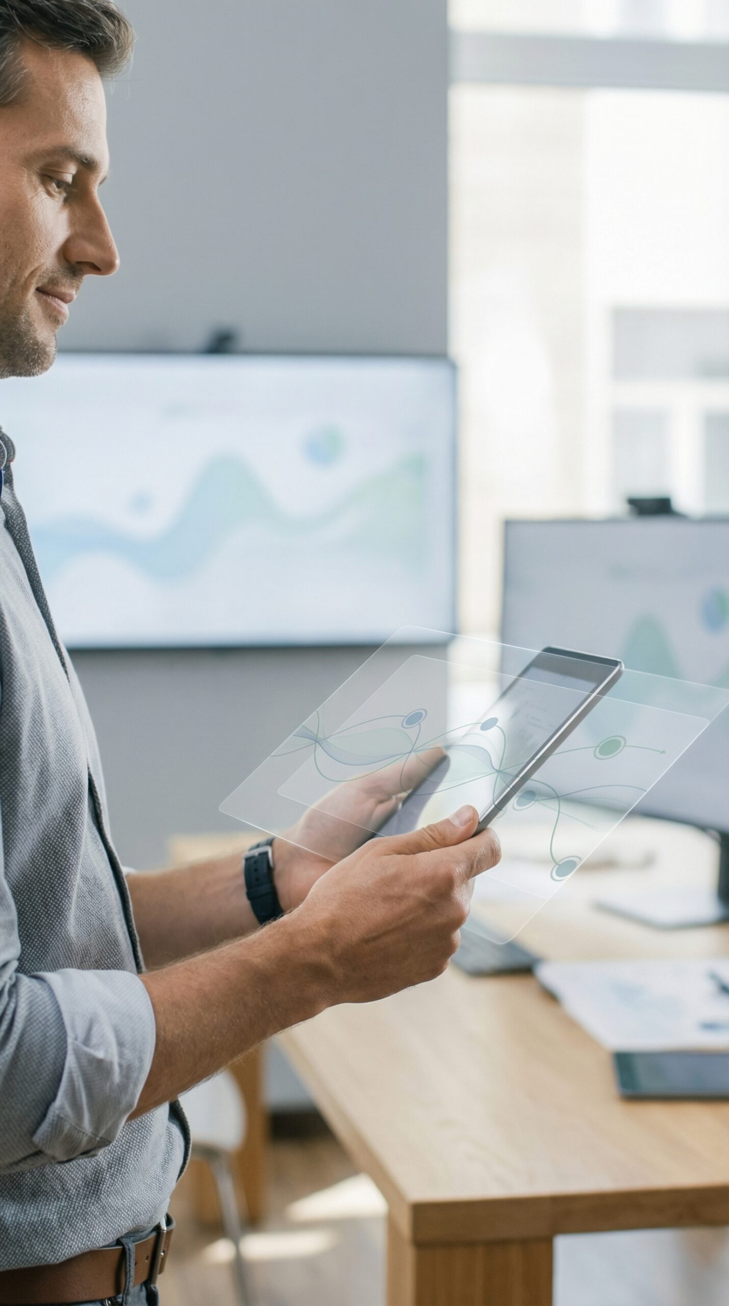 business user zur prüfung des prozess am tablet